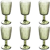 Green Drinking Glasses set of 6 Embossed Wine Goblets Vintage Colored Glassware 11 OZ Pretty Stemmed Cup for Wedding Party Bar