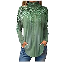 Long Sleeve Shirts for Women Color Block Tunic Tops Turtleneck Elegant Blouses Fall Dressy Casual Winter Clothes