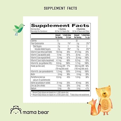 Amazon Brand - Mama Bear Organic Kids Multivitamin, 60 Gummies, 1 Month Supply (Packaging May Vary), Berry, Cherry & Orange