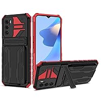 Ultra Slim Case for Oppo A16 Case with Card Package Holder,Military Grade Protection Heavy Duty Shockproof Phone Case Cover for Oppo A16 Phone Back Cover (Color : Red)