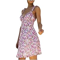 Women Sexy Dress for Party Crushed Flower Dress Chiffon Printing Dress