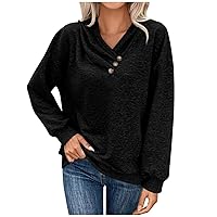 GREGG Baggy Fall Sweater for Women Solid Color Long Sleeve Sweatshirt V Neck Loose Fit Cotton Comfy Casual Pullover Tops