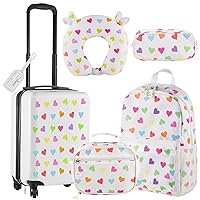 6 Pcs Kids Luggage Set 18 Inch Kids Rolling Luggage Gift for Christmas Kids Suitcase for Girls Boys Kids Suitcase(White, Love Style)