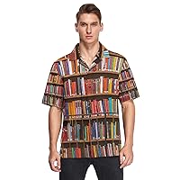 Library Men's Hawaiian Shirts Short Sleeve Button Down Vacation Mens Beach Shirts