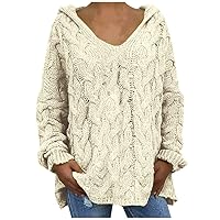Cable Knit Sweaters Women Hooded Jumper Oversized Warm Pullover Sweater Trendy Fall Winter Chunky Knitted Tops