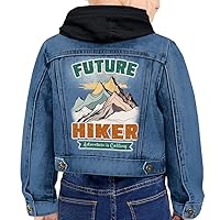 Future Hiker Toddler Hooded Denim Jacket - Adventure Jean Jacket - Illustration Denim Jacket for Kids
