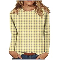 Long Sleeve Halloween Shirts For Women Women'S Round Collar Casual Long Sleeve Plaid Printed Top Halloween Pullover