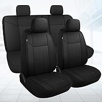 Faux Leather Car Seat Covers Full Set, Front Seat Covers and Split Rear Bench Seat Covers for Car, Universal Seat Covers for SUV, Sedan, Automotive Interior Covers, Airbag Compatible, Black
