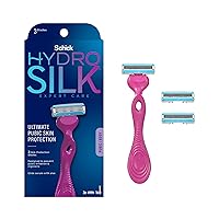 Schick Hydro Silk Ultimate Pubic Skin Protection, 1 Razor Handle with 3 Cartridges | Razors for Women Sensitive Skin, Pubic Hair Razor for Women, Bikini Line Razor, 1 Handle with 3 Razor Refills