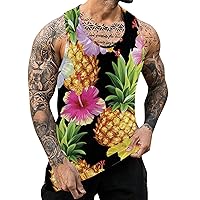Hawaiian Beach Tropical Tank Tops for Men Tie Dye Sleeveless Crew Neck Blouses Muscle Gym Workout Athletic Shirts