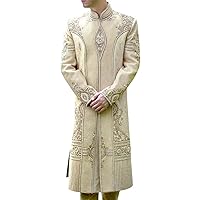 Mens Western Attire Cream Wedding Sherwani Heavy Work Indian Suit SH0369