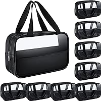 9 Pcs Toiletry Bag for Women Men Translucent Make up Bag Waterproof Travel Makeup Bag Portable Cosmetic Travel Bag with Hanging Handles Travel Storage Carry Pouch, 10.2 x 6.3 x 2.8 Inches (Black)