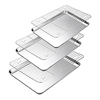 Baking Sheet with Cooling Rack Set, 3 Premium Stainless Steel Cookie Sheets and 3 Wire Racks, Kitchen Nonstick Baking Pans Set, Includes 3 Different Sizes, Heavy Duty Non Toxic, Easy to Clean