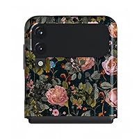 BURGA Phone Case Compatible with Samsung Galaxy Z Flip 3 - Hybrid 2-Layer Hard Shell + Silicone Protective Case -Cherries Blossom Floral Print Pattern Vintage - Scratch-Resistant Shockproof Cover