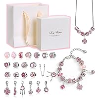 Naler DIY Gorgeous Bracelet Set 24Pcs Charm Bracelet Making kit, Jewelry Making kit with Portable Jewelry Box, Valentine's Day Gift
