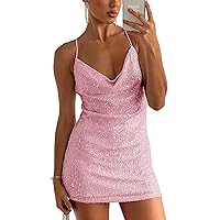 Women's Short Formal Dress Sequin Sexy Strap Sleeveless Backless Bodycon Mini Dresses Sparkly Night Out