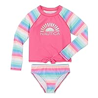 Nautica Girls' Two-Piece Rashguard Swimsuit Set, UPF 50+ Sun Protection, Quick-Dry Bathing Suit