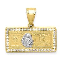 10k With Rhodium CZ Cubic Zirconia Simulated Diamond Micropave 100 Dollar Bill Pendant Necklace Jewelry for Women