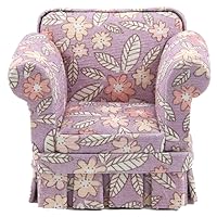 JBM Miniatures Dollhouse Purple Floral Country Armchair Living Room Furniture
