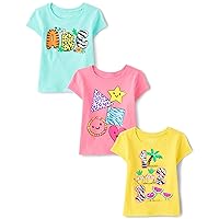 The Children's Place Baby Toddler Girls Short Sleeve Graphic T-Shirt 3-Pack, Educational, 3T