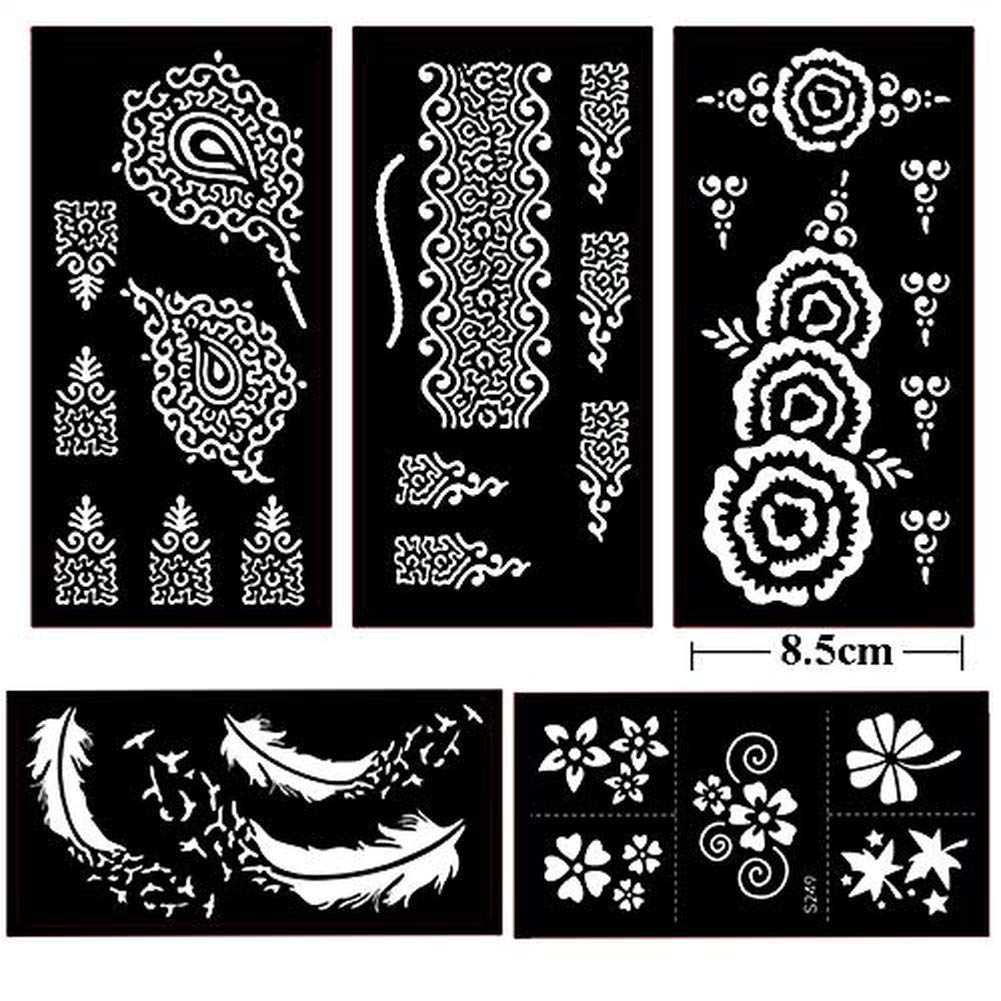 XMASIR Henna Tattoo Kit Stencils, 16 Sheets Temporary Reusable Tattoo Sets Indian Arabian Temporary Tattoo Templates Kit for Body Art Paint