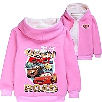 Kids/Toddlers Cars Cartoon Brushed Hooded Sweatshirt,Fleece-Lined Lightning McQueen Outerwear Winter Warm Jacket Coat