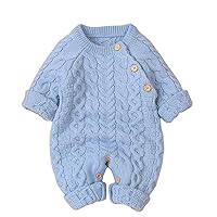Unisex Baby Knitted Romper Long Sleeve Jumper Winter Snowsuit Sweater Bodysuit Overalls for Boy Girls