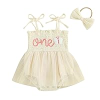 Kaipiclos Newborn Baby Girl Lace Romper Dress Sleeveless Embroidery Birthday Summer Outfit Cotton Cute Bodysuit with Headband