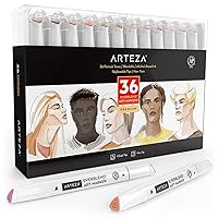 ARTEZA Skin Tone Alcohol Markers, Set of 36 Tones, Everblend Sketch Pens with Dual Tips – Fine and Broad Chisel, Art Supplies for Coloring, Sketching, and Drawing
