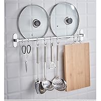 Kitchen Tool Hook, Stainless Steel, Silver, Hook Towel Hanger, Kitchen Rack, Cookware, Storage, Rack, Bath, Shower Rack, Wall-mounted, Strong Adhesive Fixation, Waterproof, No Drilling Required, 15.7/19.7/23.6/27.6/31.5 inches (40/50/60/70/80 cm), 6 Pcs/8 Pcs/9/10 Hooks (Tenless Steel, 27/7/7/7/7/10 Pieces