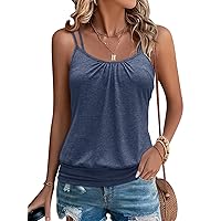 Women's Spaghetti Strap Tank Top Sexy Scoop Neck Sleeveless with Side Shirring 2024