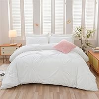 Meeting Story White Bedding Comforter Set for Girls, 4 Piece Pinch Pleat All Season Pintuck Bedding Sets Queen for Kids Teens Adults(Queen)