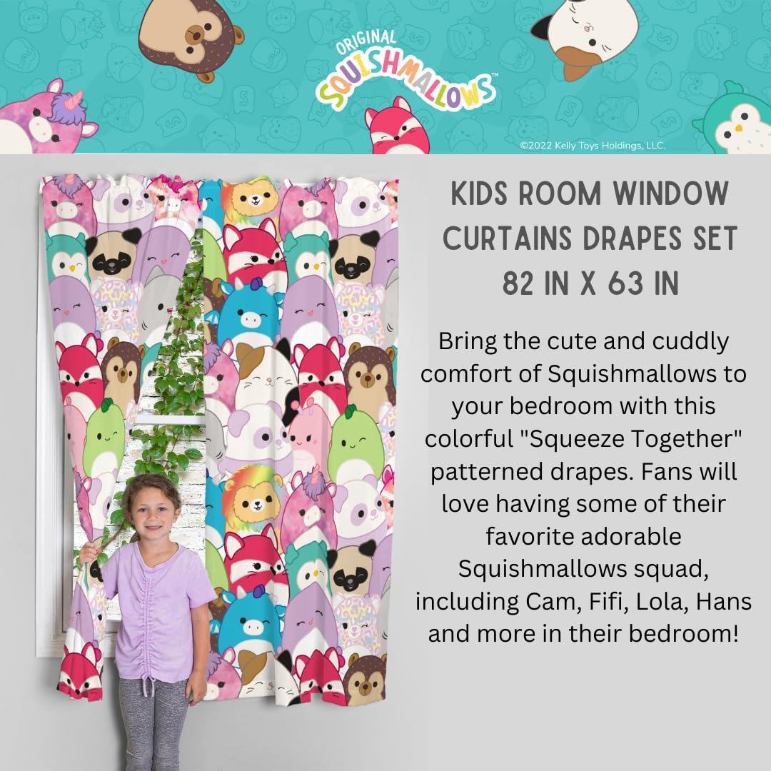 Franco Squishmallows Room Window Curtains Drapes Set, 82 in x 63 in, (Official Licensed Product)
