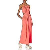 Monrow Women's HD0494-Halter Dress w/Waist Cut Out, Georgia Peach, Extra Small