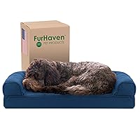 Cooling Gel Dog Bed for Medium/Small Dogs w/ Removable Bolsters & Washable Cover, For Dogs Up to 35 lbs - Quilted Sofa - Navy (Blue), Medium