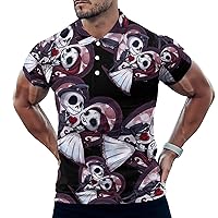 Halloween Cute Ghost and Skeleton Men's Polo Shirt Casual Short-Sleeve Sports T-Shirt Fit Golf Shirt