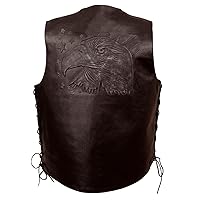 ELM3940 Black Motorcycle Leather Side Lace Vest for Men w/Eagle Head and Stars Emboss