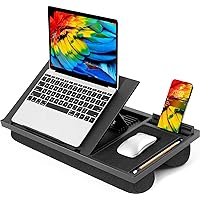 LORYERGO Adjustable Laptop Desk with Cushion, Mouse Pad & Cellphone Slot - Laptop Stand for Bed & Couch, Lap Desk for Home & Office (Black)