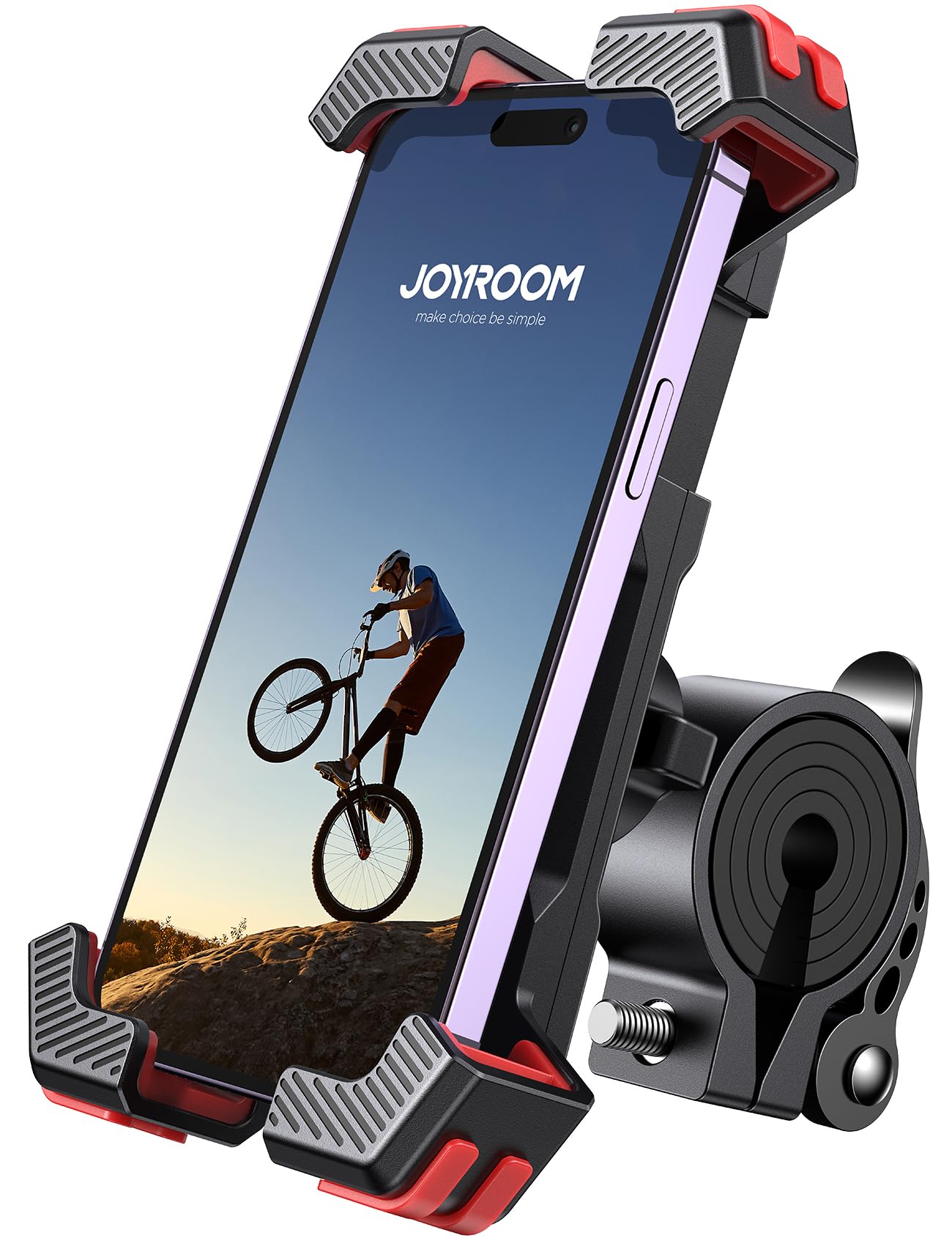 JOYROOM Bike Phone Mount, [1S Locks Phones] Motorcycle Phone Mount with Quick Lock, and Anti-Slip Handlebar Clamp for Bicycle Scooter ATV/UTV, Fit for iPhone 14/13/12 Pro Max and All Phones