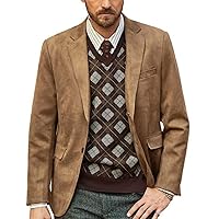 PJ PAUL JONES Mens Blazer Jacket Faux Leather Suit Jacket Casual 2 Buttons Suede Sport Blazer Coat with Pockets