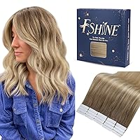 Fshine Tape in Human Hair Medium Brown Fading To Honey Blonde And Blonde Tape in Hair Extensions Real Human Hair Tape in Remy Hair 22 Inch Glue on Hair Extensions for Women 50g 20Pcs