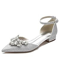 Women's Pointed Toe Glitter Wedding Shoes for Bride Flats Comfortable Rhinestones Bridal Flats Evening Prom Party Dress Shoes Pumps