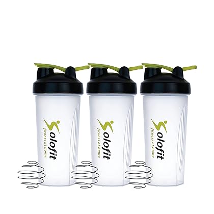 Solofit Protein Shaker Bottles with Shaker Balls– Leak Proof Smoothie & Drink Shaker Bottle – Portable Supplement Mixer Cup - Ideal for Fitness Enthusiasts, Athletes