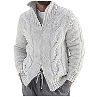 Men's Double-Zip Stand Collar Cardigan Sweaters Vintage Slim Fit Cable Knitted Sweater Cardigans Thick Warm Sweaters