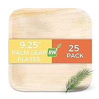 Restaurantware Indo 9.3 x 9.3 Inch Square Palm Plates, 25 Microwavable Palm Leaf Dinner Plates - Freezable, Sustainable, Areca Palm Leaf Plates, Oven-Ready, For Hot & Cold Foods