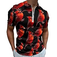 Cardinal Bird Men's Zippered Polo Shirts Short Sleeve Golf T-Shirt Regular Fit Casual Tees
