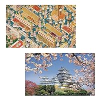 Two Plastic Jigsaw Puzzles Bundle - 1000 Piece for Adults - Smart - The Market and 1000 Piece for Adults - Himeji-jo Castle in Spring Cherry Blossoms [H1163+H1436]
