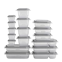 EveryWare 34-Piece BPA-Free Plastic Food Storage Containers with Lids (Set of 17), Clear/Grey