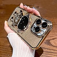 Designed for iPhone 14 Pro Max Case with Astronaut Hidden Stand, Cute 6D Glitter Bling Clear Plating Kickstand Phone Case for Women Girls Soft TPU Cover Full Camera Lens Shockproof Case Gold