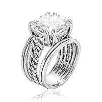 925 Sterling Silver Statement Ring White Cushion Shaped Cubic Zirconia CZ Organic Look Vintage Antique Look Hypoallergenic Nickel and Lead-free Artisan Handcrafted Designer collection